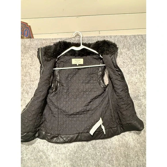 Zara Trafaluc Black Faux Fur Moto Vest Faux Leather Trim Small - Picture 4 of 9